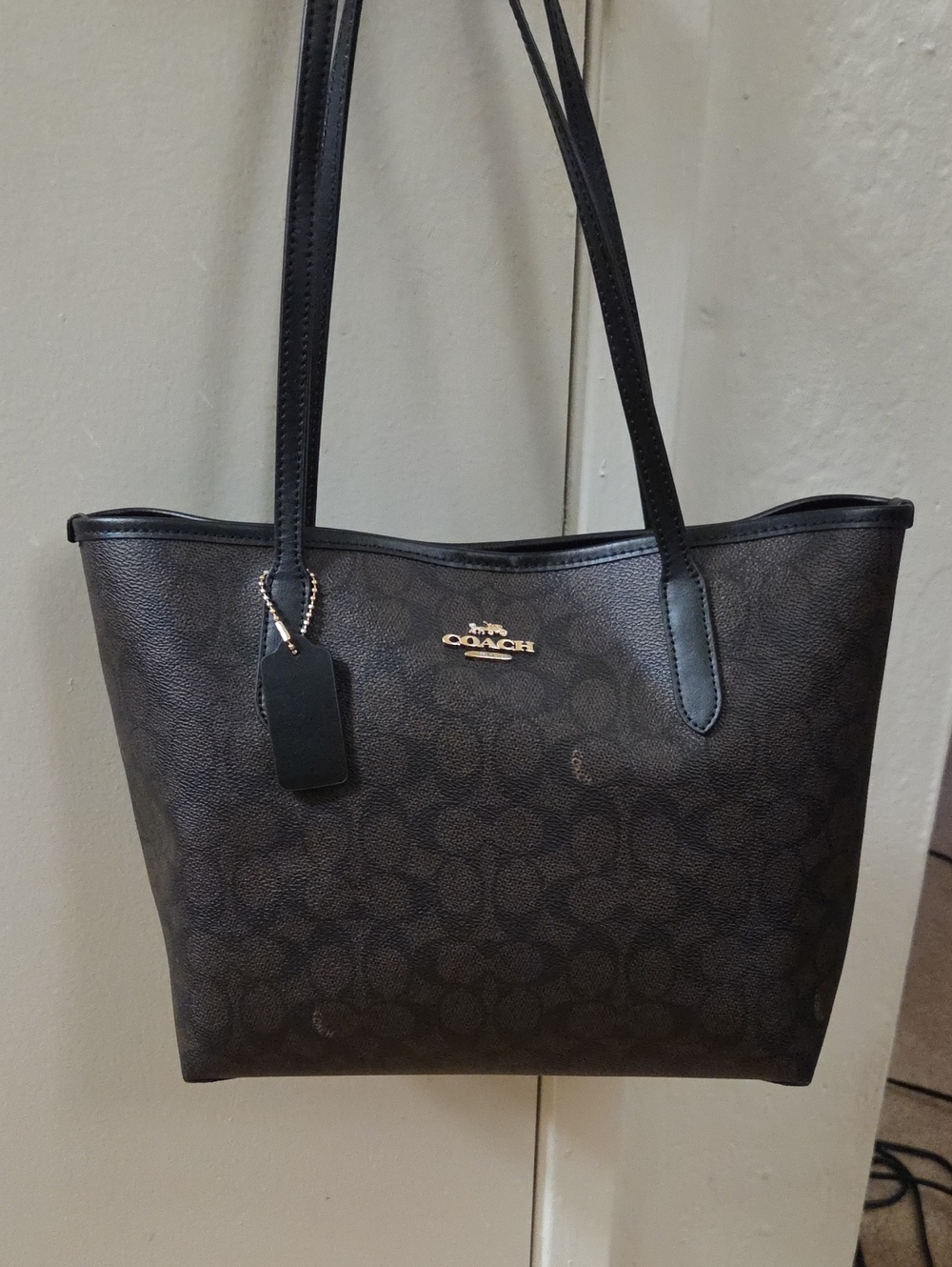 Coach Walnut And Black Signature Tote Bag - Medium